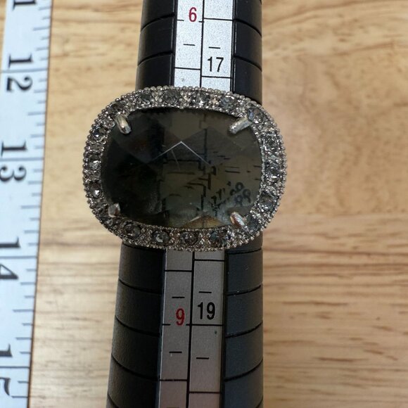 Monet Silver-Tone Cocktail Ring With Smoky Gemstone & Crystal  Size 8 - Picture 4 of 16
